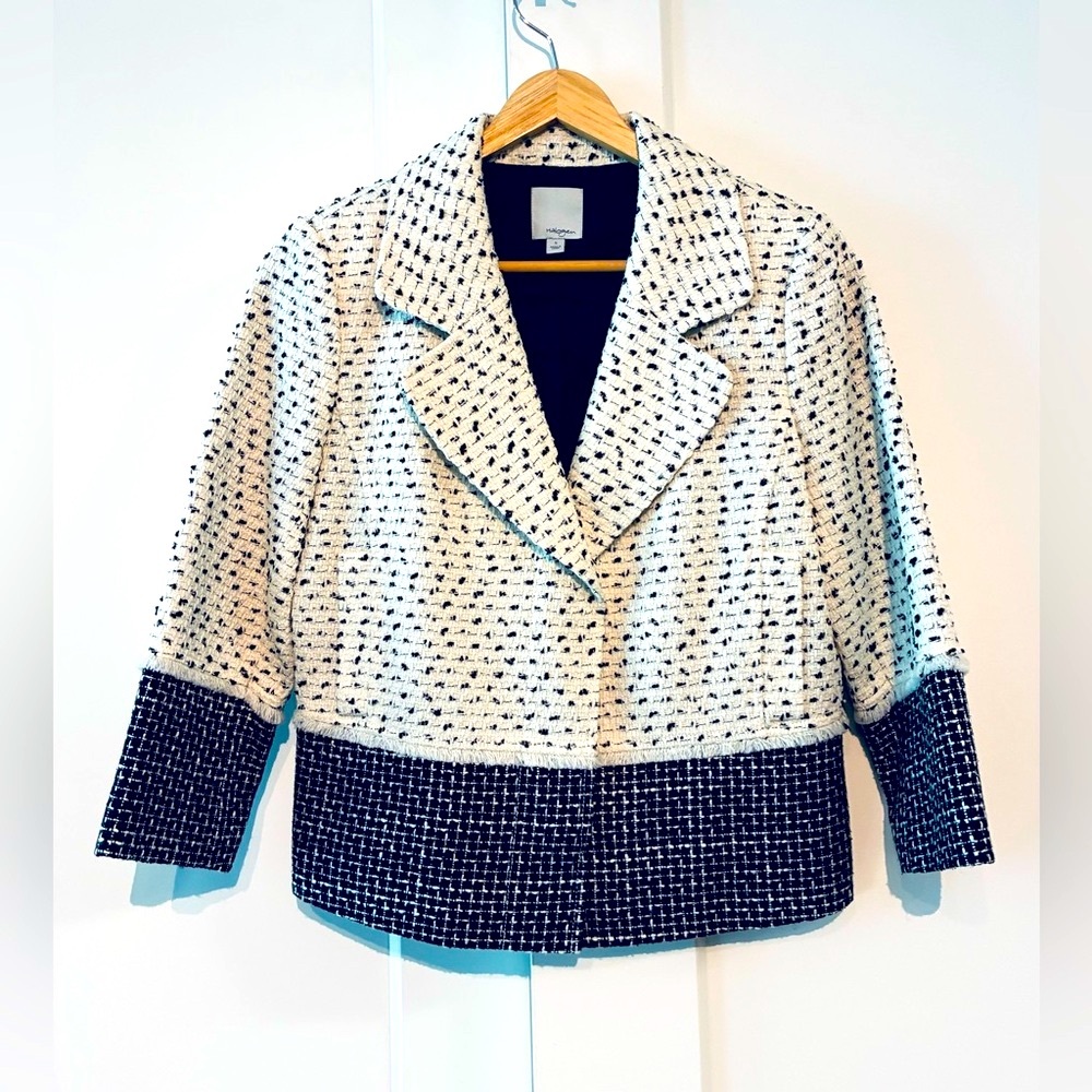Halogen S Classic Tweed Women's Jacket - Navy and White